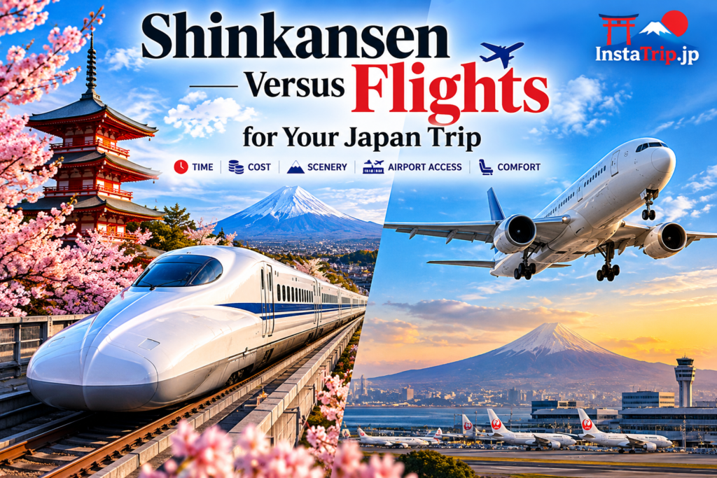 Shinkansen vs flights in Japan 2026 comparing 新幹線 bullet train and domestic air travel